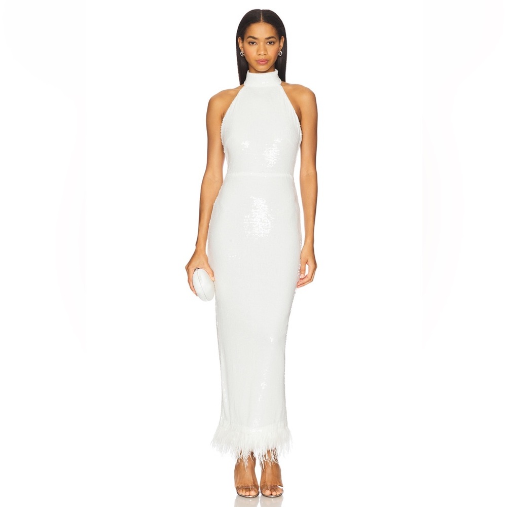 NWT Revolve NBD sequin white feather dress.